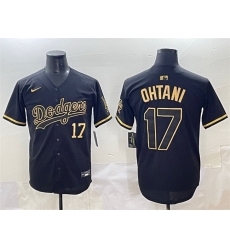 Men Los Angeles Dodgers 17  Shohei Ohtani Black Gold Limited Stitched Jersey