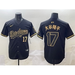 Men Los Angeles Dodgers 17  Shohei Ohtani Black Gold Limited Stitched Jersey