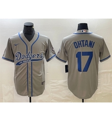 Men Los Angeles Dodgers 17 Shohei Ohtani Grey Cool Base With Patch Stitched Baseball Jersey Men Los Angeles Dodgers 17 Shohei Ohtani Grey Cool Base With Patch Stitched Baseball Jersey