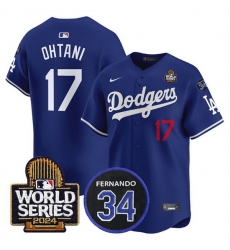 Men Los Angeles Dodgers 17 Shohei Ohtani Royal 2024 World Series With Fernando Memorial Patch Limited Stitched Baseball Jersey Men Los Angeles Dodgers 17 Shohei Ohtani Royal 2024 World Series With Fernando Memorial Patch Limited Stitched Baseball Jersey
