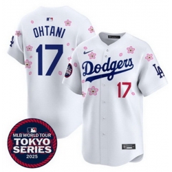 Men Los Angeles Dodgers 17  Shohei Ohtani White 2025 Tokyo Series Limited Stitched Baseball Jersey