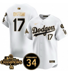 Men Los Angeles Dodgers 17 Shohei Ohtani White Gold 2024 World Series Champions 26 Fernando Memorial Patch Vapor Premier Limited Stitched Baseball Jersey Men Los Angeles Dodgers 17 Shohei Ohtani White Gold 2024 World Series Champions 26 Fernando Memorial Patch Vapor Premier Limited Stitched Baseball Jersey