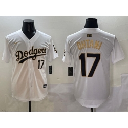 Men Los Angeles Dodgers 17 Shohei Ohtani White Gold Limited Stitched Baseball Jersey