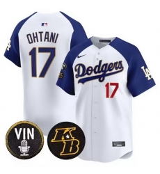 Men Los Angeles Dodgers 17 Shohei Ohtani White Vin 26 Kobe Patch Cool Base Stitched Baseball Jersey Men Los Angeles Dodgers 17 Shohei Ohtani White Vin 26 Kobe Patch Cool Base Stitched Baseball Jersey