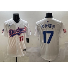 Men Los Angeles Dodgers 17 Shohei Ohtani White With American Flag Patch Limited Stitched Baseball Jersey Men Los Angeles Dodgers 17 Shohei Ohtani White With American Flag Patch Limited Stitched Baseball Jersey