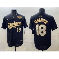 Men Los Angeles Dodgers 18 Yoshinobu Yamamoto Black Gold 2025 World Series Patch Limited Stitched Baseball Jersey