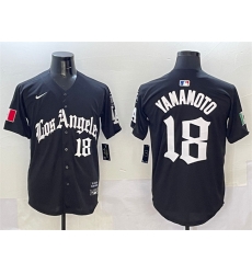 Men Los Angeles Dodgers 18 Yoshinobu Yamamoto Black Mexico 2025 LA Gothic Style With Fernando Patch Vapor Premier Limited Stitched Baseball Jersey Men Los Angeles Dodgers 18 Yoshinobu Yamamoto Black Mexico 2025 LA Gothic Style With Fernando Patch Vapor Premier Limited Stitched Baseball Jersey
