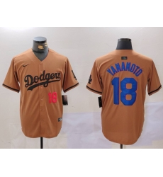 Men Los Angeles Dodgers 18 Yoshinobu Yamamoto Brown Cool Base Stitched Baseball Jersey 6