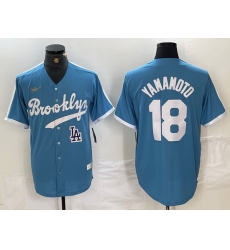 Men Los Angeles Dodgers 18 Yoshinobu Yamamoto Light Blue Throwback Cool Base Stitched Baseball Jerseys Men Los Angeles Dodgers 18 Yoshinobu Yamamoto Light Blue Throwback Cool Base Stitched Baseball Jerseys