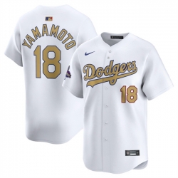 Men Los Angeles Dodgers 18  Yoshinobu Yamamoto White 2025 Gold Collection Limited Stitched Baseball Jersey