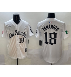 Men Los Angeles Dodgers 18 Yoshinobu Yamamoto White Mexico 2025 LA Gothic Style With Fernando Patch Vapor Premier Limited Stitched Baseball Jersey Men Los Angeles Dodgers 18 Yoshinobu Yamamoto White Mexico 2025 LA Gothic Style With Fernando Patch Vapor Premier Limited Stitched Baseball Jersey