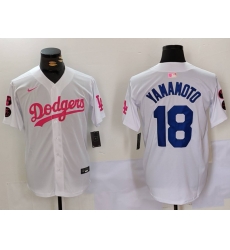 Men Los Angeles Dodgers 18 Yoshinobu Yamamoto White Pink Vin 26 Kobe Patch Stitched Baseball Jersey1 Men Los Angeles Dodgers 18 Yoshinobu Yamamoto White Pink Vin 26 Kobe Patch Stitched Baseball Jersey1