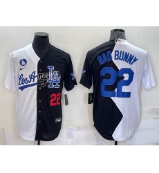 Men Los Angeles Dodgers 22 Bad Bunny 2022 All Star White Black Split Cool Base Stitched Baseball Jersey Men Los Angeles Dodgers 22 Bad Bunny 2022 All Star White Black Split Cool Base Stitched Baseball Jersey