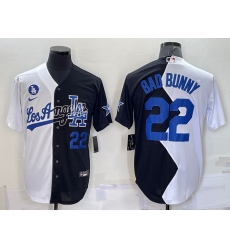 Men Los Angeles Dodgers 22 Bad Bunny 2022 All Star White Black Split Cool Base Stitched Jersey Men Los Angeles Dodgers 22 Bad Bunny 2022 All Star White Black Split Cool Base Stitched Jersey