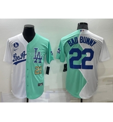 Men Los Angeles Dodgers 22 Bad Bunny 2022 All Star White Green Cool Base Baseball Jersey Men Los Angeles Dodgers 22 Bad Bunny 2022 All Star White Green Cool Base Baseball Jersey