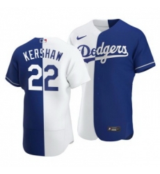 Men Los Angeles Dodgers 22 Clayton Kershaw Split White Blue Two Tone Jersey Men Los Angeles Dodgers 22 Clayton Kershaw Split White Blue Two Tone Jersey