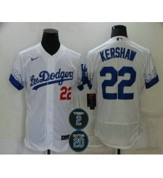 Men Los Angeles Dodgers 22 Clayton Kershaw White 2 20 Patch City Connect Flex Base Stitched Jersey Men Los Angeles Dodgers 22 Clayton Kershaw White 2 20 Patch City Connect Flex Base Stitched Jersey