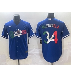 Men Los Angeles Dodgers 34 Fernando Valenzuela Blue Mexico Stitched Jersey