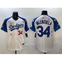 Men Los Angeles Dodgers 34 Fernando Valenzuela White Royal 2025 Tokyo Series Limited Stitched Baseball Jersey