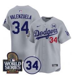 Men Los Angeles Dodgers 34 Toro Valenzuela Grey 2024 World Series With Fernando Memorial Patch Limited Stitched Baseball Jersey X Men Los Angeles Dodgers 34 Toro Valenzuela Grey 2024 World Series With Fernando Memorial Patch Limited Stitched Baseball Jersey X