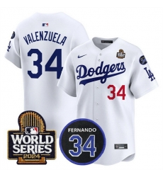 Men Los Angeles Dodgers 34 Toro Valenzuela White 2024 World Series With Fernando Memorial Patch Limited Stitched Baseball Jersey Men Los Angeles Dodgers 34 Toro Valenzuela White 2024 World Series With Fernando Memorial Patch Limited Stitched Baseball Jersey