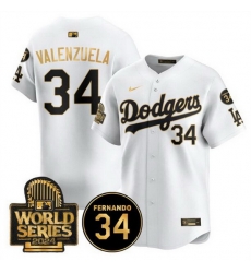 Men Los Angeles Dodgers 34 Toro Valenzuela White Gold 2024 World Series With Fernando Memorial Patch Limited Stitched Baseball Jersey Men Los Angeles Dodgers 34 Toro Valenzuela White Gold 2024 World Series With Fernando Memorial Patch Limited Stitched Baseball Jersey
