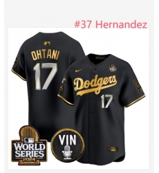 Men Los Angeles Dodgers 37 Teoscar Hernandez Black Gold 2024 World Series Patch VIN Patch Alternate Limited Stitched Baseball Jersey Men Los Angeles Dodgers 37 Teoscar Hernandez Black Gold 2024 World Series Patch VIN Patch Alternate Limited Stitched Baseball Jersey