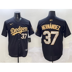 Men Los Angeles Dodgers 37 Teoscar Hernandez Black Gold Limited Stitched Baseball Jersey