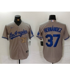 Men Los Angeles Dodgers 37 Teoscar Hernandez Grey Cool Base Stitched Baseball Jersey 10 Men Los Angeles Dodgers 37 Teoscar Hernandez Grey Cool Base Stitched Baseball Jersey 10