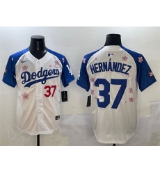 Men Los Angeles Dodgers 37 Teoscar Hernandez White Royal 2025 Tokyo Series Limited Stitched Baseball Jersey 377