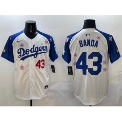 Men Los Angeles Dodgers 43 Anthony Banda White Royal 2025 Tokyo Series Limited Stitched Baseball Jersey
