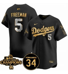 Men Los Angeles Dodgers 5 Freddie Freeman Black Gold 2024 World Series Champions 26 Fernando Memorial Patch Vapor Premier Limited Stitched Baseball Jersey Men Los Angeles Dodgers 5 Freddie Freeman Black Gold 2024 World Series Champions 26 Fernando Memorial Patch Vapor Premier Limited Stitched Baseball Jersey