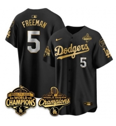 Men Los Angeles Dodgers 5 Freddie Freeman Black Gold 2025 World Series Champions  26 Back to Back Champions With No 34 Patch Limited Stitched Baseball Jers