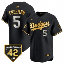 Men Los Angeles Dodgers 5 Freddie Freeman Black Gold With Jackie Robinson Patch Limited Stitched Baseball Jersey