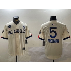 Men Los Angeles Dodgers 5 Freddie Freeman Cream 2024 World Series With Fernando Memorial Patch City Connect Limited Stitched Baseball Jersey