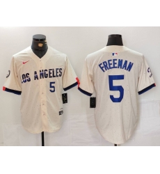 Men Los Angeles Dodgers 5 Freddie Freeman Cream Stitched Baseball Jersey 2 Men Los Angeles Dodgers 5 Freddie Freeman Cream Stitched Baseball Jersey 2