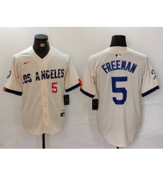 Men Los Angeles Dodgers 5 Freddie Freeman Cream Stitched Baseball Jersey 4 Men Los Angeles Dodgers 5 Freddie Freeman Cream Stitched Baseball Jersey 4