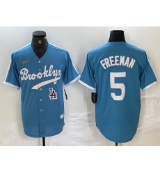 Men Los Angeles Dodgers 5 Freddie Freeman Light Blue Throwback Cool Base Stitched Baseball Jersey s Men Los Angeles Dodgers 5 Freddie Freeman Light Blue Throwback Cool Base Stitched Baseball Jersey s