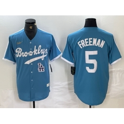 Men Los Angeles Dodgers 5 Freddie Freeman Light Blue Throwback Cool Base Stitched Baseball Jersey s