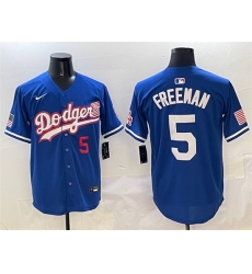 Men Los Angeles Dodgers 5 Freddie Freeman Royal With American Flag Patch Limited Stitched Baseball Jersey Men Los Angeles Dodgers 5 Freddie Freeman Royal With American Flag Patch Limited Stitched Baseball Jersey