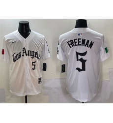 Men Los Angeles Dodgers 5 Freddie Freeman White Mexico 2025 LA Gothic Style With Fernando Patch Vapor Premier Limited Stitched Baseball Jersey
