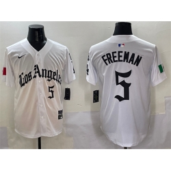 Men Los Angeles Dodgers 5 Freddie Freeman White Mexico 2025 LA Gothic Style With Fernando Patch Vapor Premier Limited Stitched Baseball Jersey