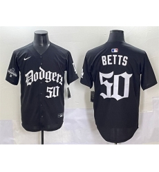 Men Los Angeles Dodgers 50 Mookie Betts Black 2025 LA Gothic Style With 2024 World Series Champions Patch Vapor Premier Limited Stitched Baseball Jersey
