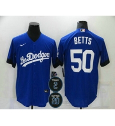 Men Los Angeles Dodgers 50 Mookie Betts Blue 2 20 Patch City Connect Cool Base Stitched Jersey Men Los Angeles Dodgers 50 Mookie Betts Blue 2 20 Patch City Connect Cool Base Stitched Jersey