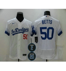 Men Los Angeles Dodgers 50 Mookie Betts White 2 20 Patch City Connect Flex Base Stitched Jersey Men Los Angeles Dodgers 50 Mookie Betts White 2 20 Patch City Connect Flex Base Stitched Jersey