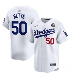 Men Los Angeles Dodgers 50 Mookie Betts White 2024 World Series Home Limited Stitched Baseball Jersey Men Los Angeles Dodgers 50 Mookie Betts White 2024 World Series Home Limited Stitched Baseball Jersey