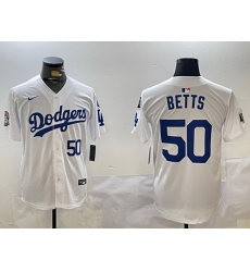 Men Los Angeles Dodgers 50 Mookie Betts White 2024 World Series With Fernando Memorial Patch Home Limited Stitched Baseball Jersey 2 Men Los Angeles Dodgers 50 Mookie Betts White 2024 World Series With Fernando Memorial Patch Home Limited Stitched Baseball Jersey 2