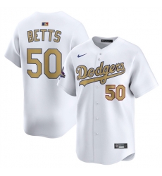 Men Los Angeles Dodgers 50 Mookie Betts White 2025 Gold Collection Limited Stitched Baseball Jersey Men Los Angeles Dodgers 50 Mookie Betts White 2025 Gold Collection Limited Stitched Baseball Jersey