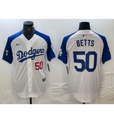 Men Los Angeles Dodgers 50 Mookie Betts White Blue Vin Patch Cool Base Stitched Baseball Jersey III Men Los Angeles Dodgers 50 Mookie Betts White Blue Vin Patch Cool Base Stitched Baseball Jersey III