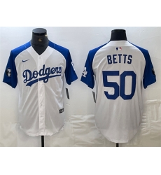Men Los Angeles Dodgers 50 Mookie Betts White Blue Vin Patch Cool Base Stitched Baseball Jersey Men Los Angeles Dodgers 50 Mookie Betts White Blue Vin Patch Cool Base Stitched Baseball Jersey
